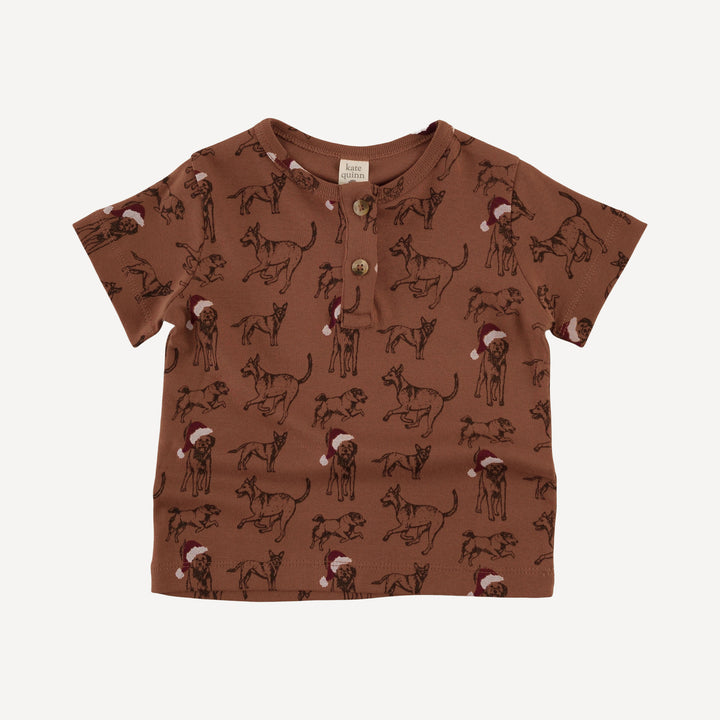 short sleeve basic henley tee | santa mutts | organic cotton flat rib