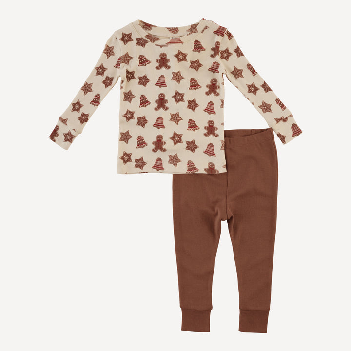 long sleeve crew neck pj set | gingerbread cookies | organic cotton flat rib