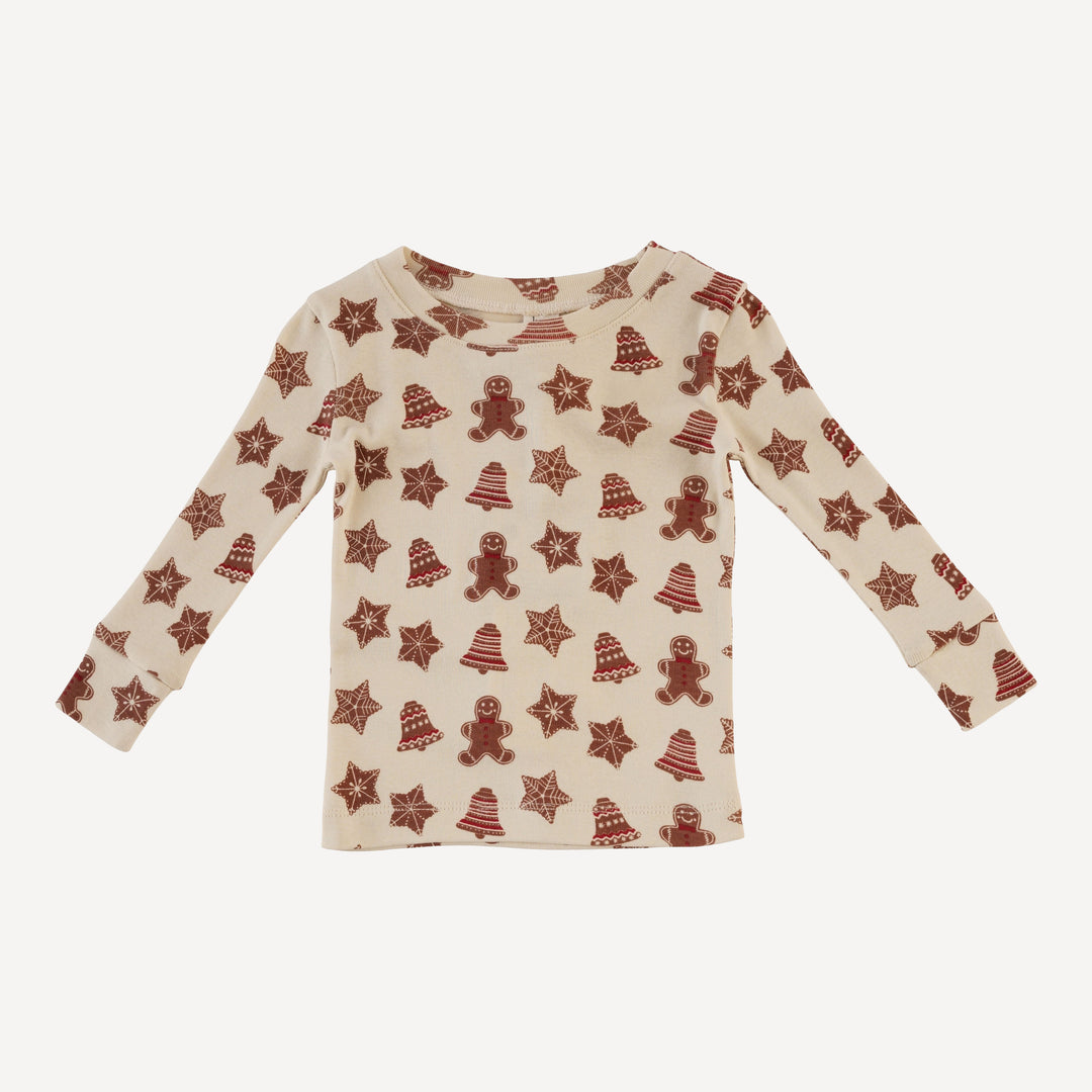 long sleeve crew neck pj set | gingerbread cookies | organic cotton flat rib