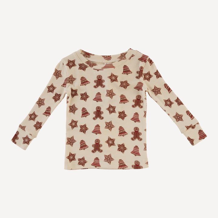 long sleeve crew neck pj set | gingerbread cookies | organic cotton flat rib