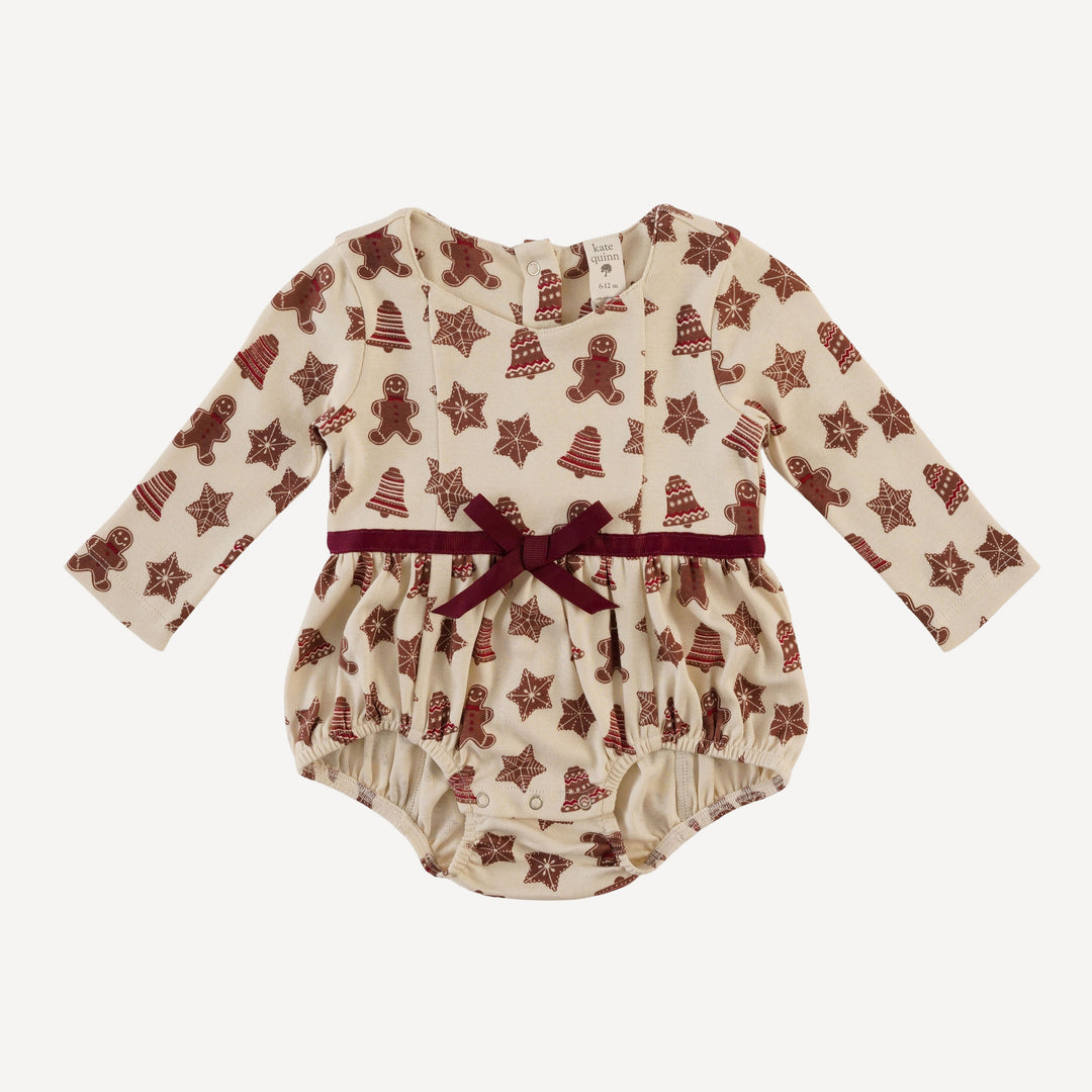 long sleeve skinny bow bubble | gingerbread cookies | organic cotton flat rib