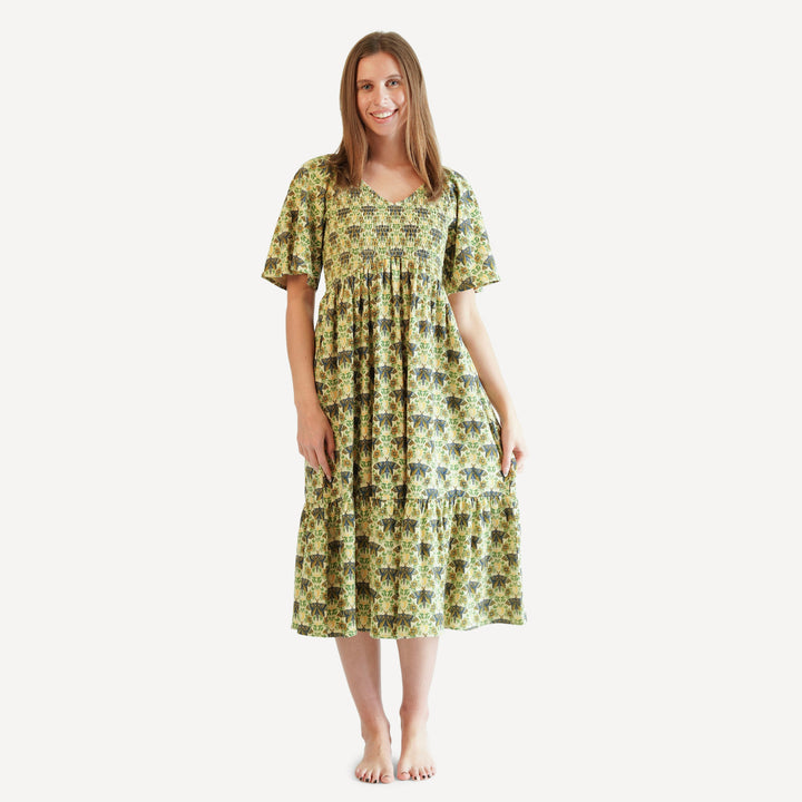 womens rosette dress | forest butterfly | organic cotton interlock