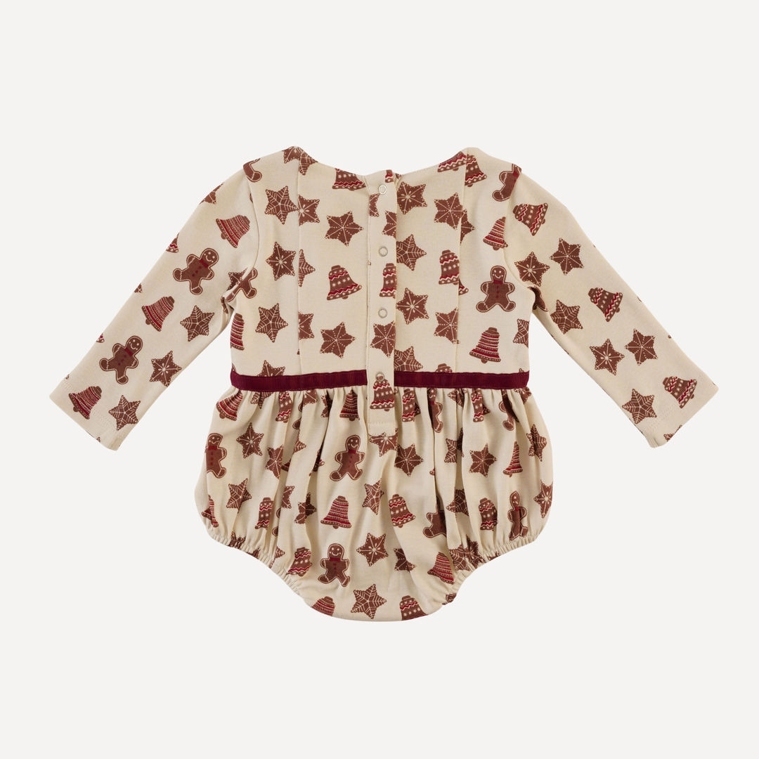 long sleeve skinny bow bubble | gingerbread cookies | organic cotton flat rib