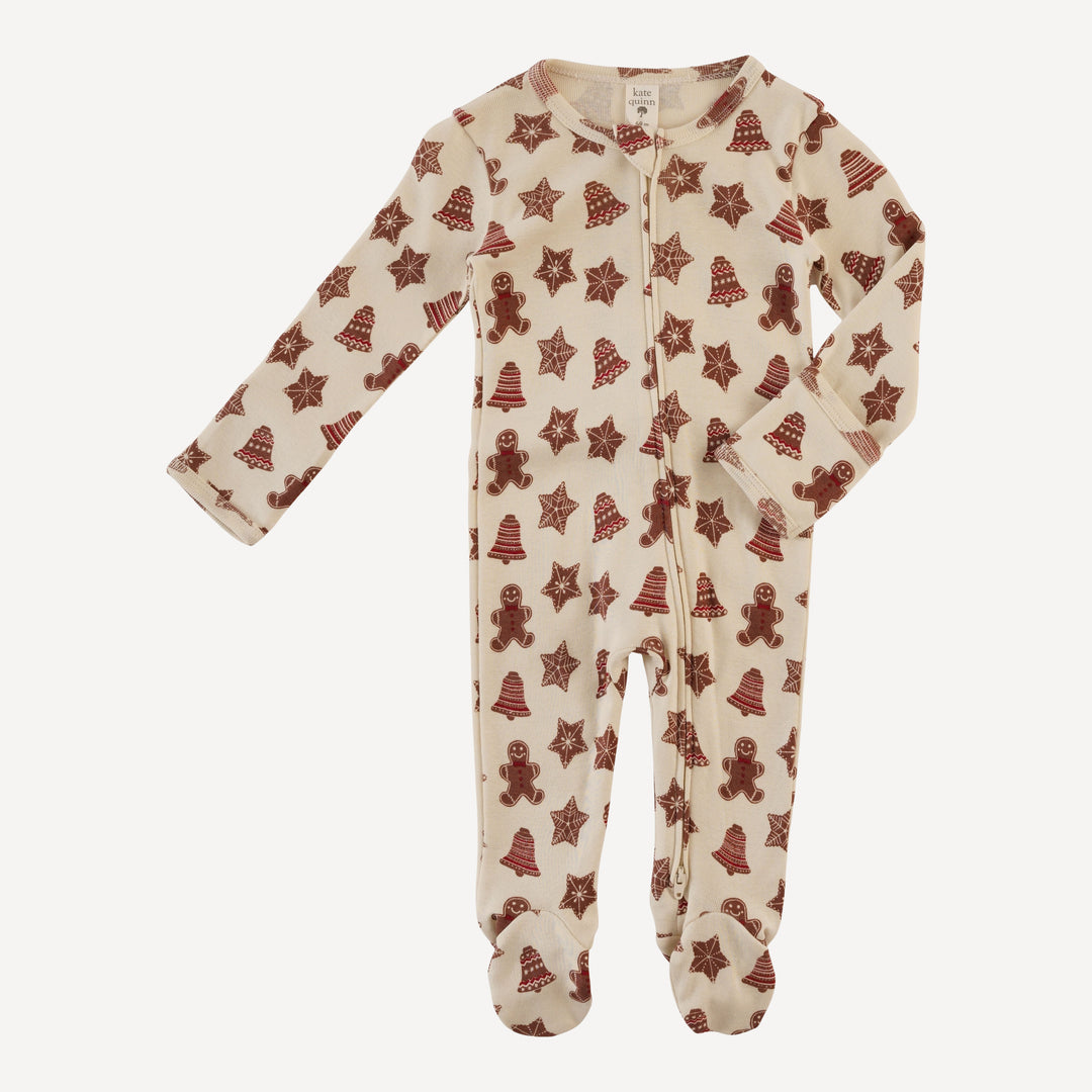 long sleeve two way zipper footie | gingerbread cookies | organic cotton flat rib