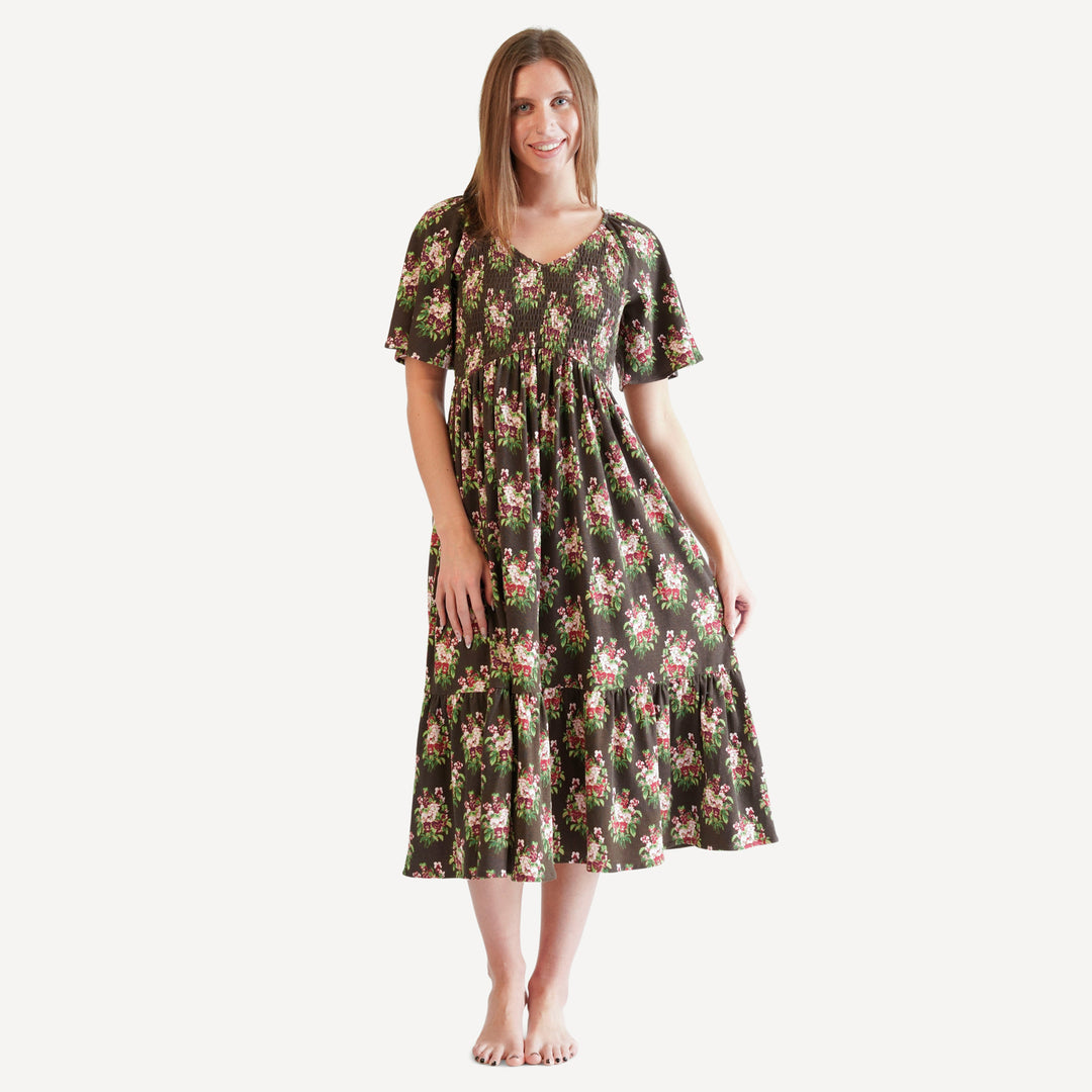 womens rosette dress | pink pansey | organic cotton interlock