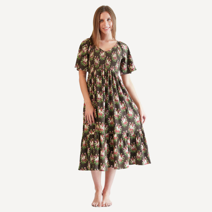 womens rosette dress | pink pansey | organic cotton interlock