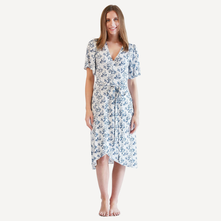 womens flutter sleeve wrap dress | bunny floral | bamboo