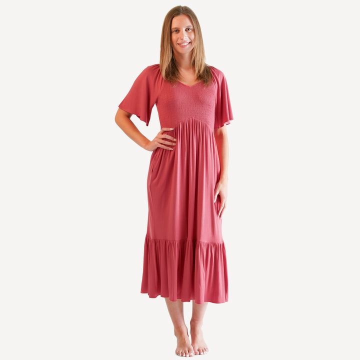 womens rosette dress | nautical red | bamboo