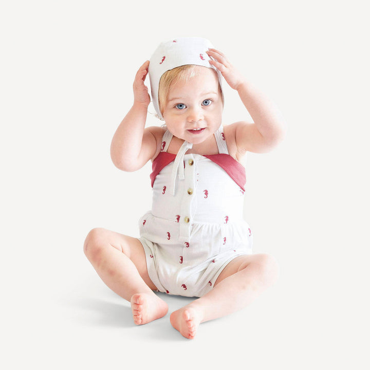 folded collar halter shortie | seahorse stripe | bamboo