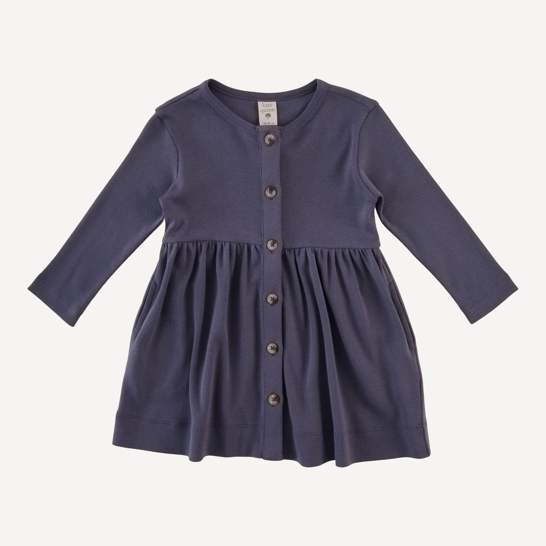 long sleeve button dress | shadow blue | organic cotton flat rib