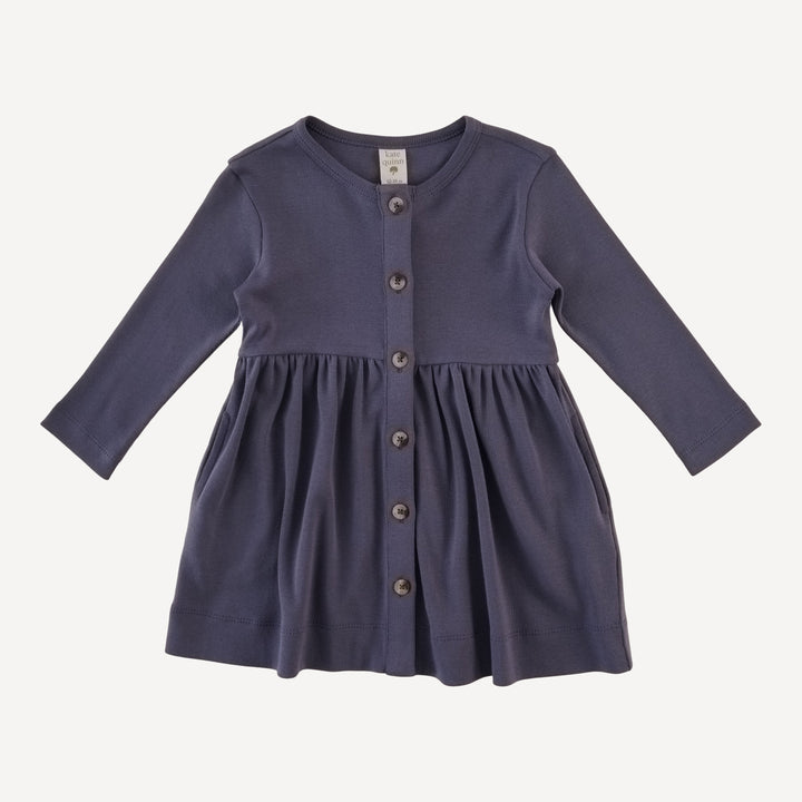long sleeve button dress | shadow blue | organic cotton flat rib