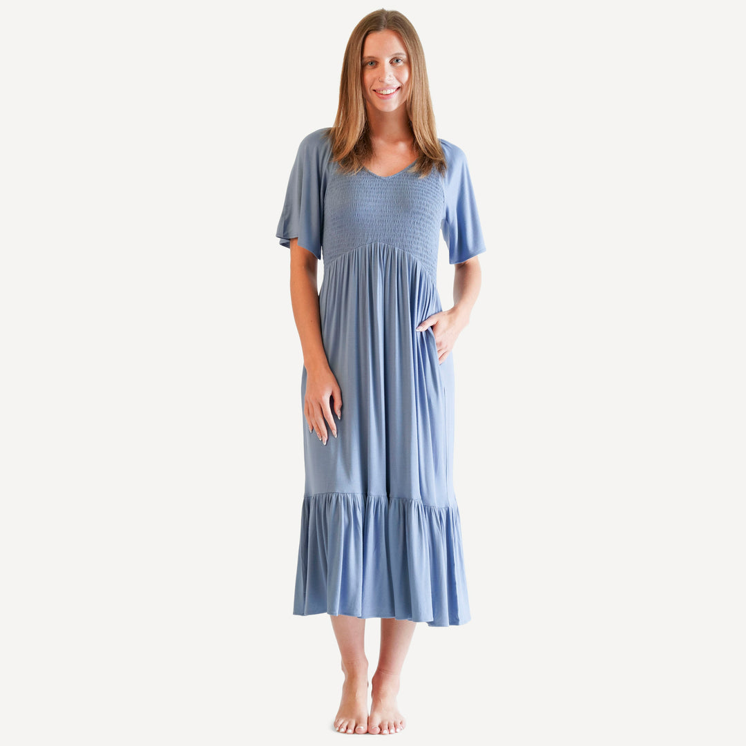 womens rosette dress | arctic ocean | bamboo