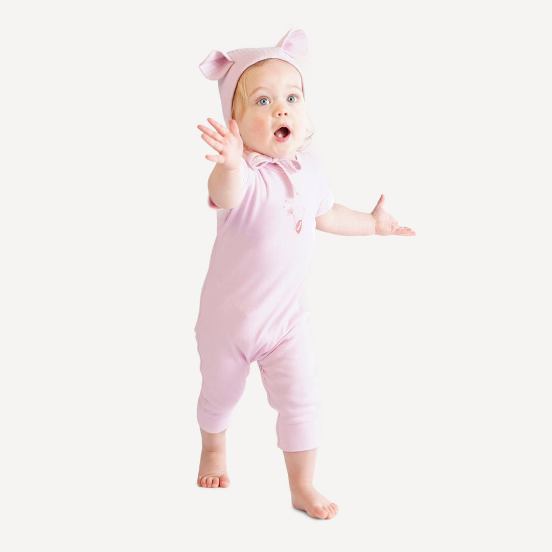short sleeve sport jumpsuit | pink | organic cotton interlock