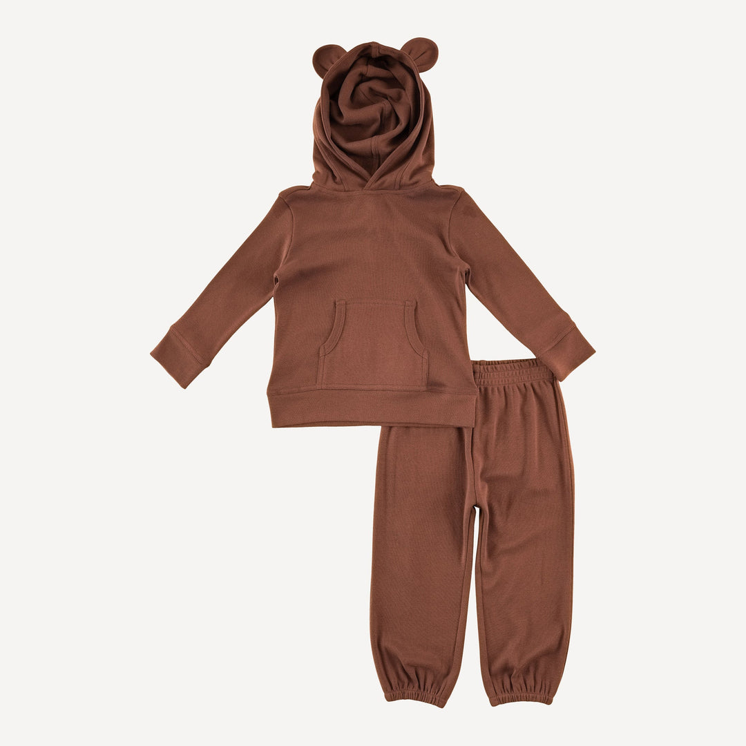 three bears relaxed jogger set | clove | organic cotton flat rib
