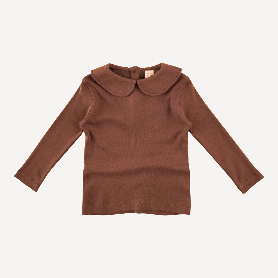 long sleeve peter pan tee | clove | organic cotton flat rib