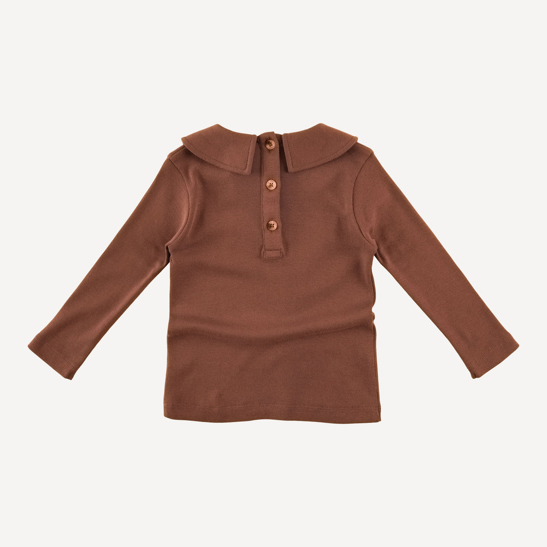 long sleeve peter pan tee | clove | organic cotton flat rib