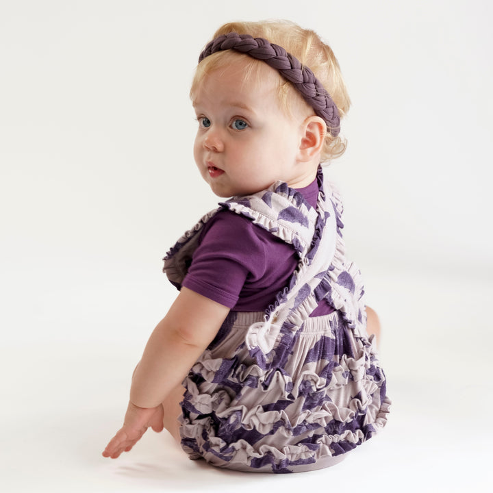 the ruffle gretel bubble | purple bat | organic cotton interlock