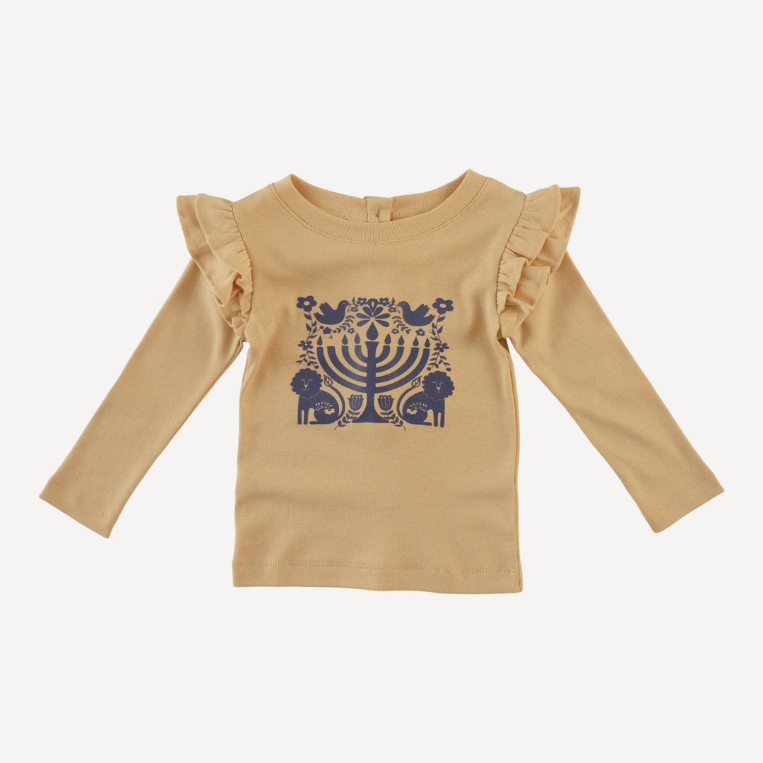long sleeve double ruffle tee | menorah | organic cotton flat rib