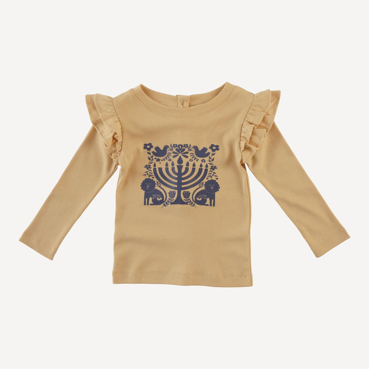 long sleeve double ruffle tee | menorah | organic cotton flat rib