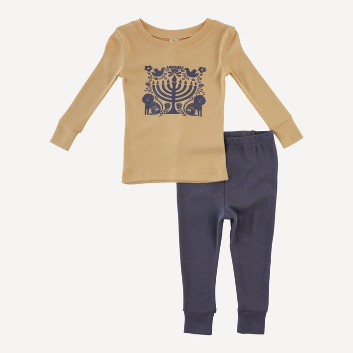 long sleeve crew neck pj set | menorah | organic cotton flat rib