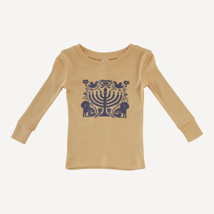 long sleeve crew neck pj set | menorah | organic cotton flat rib