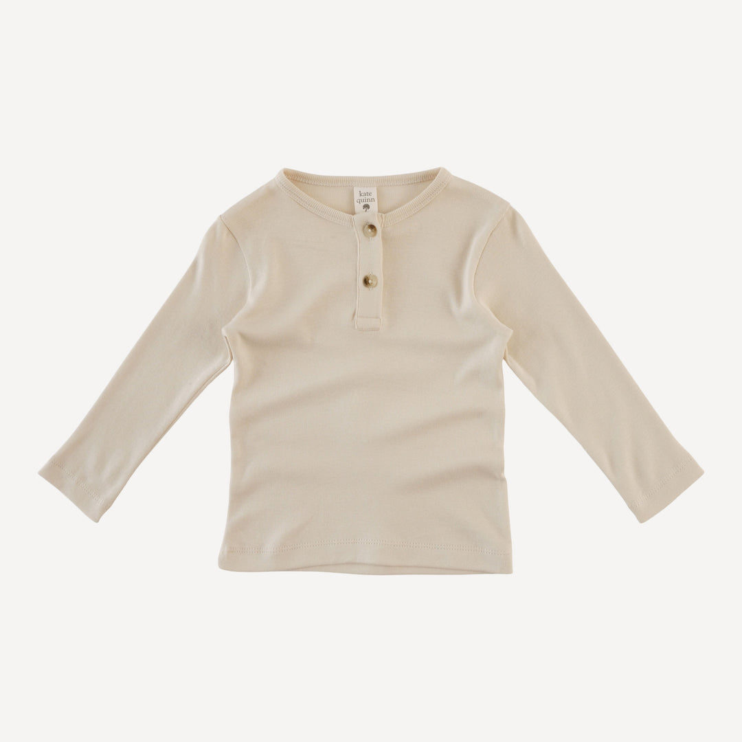 long sleeve basic henley tee | oatmeal | organic cotton flat rib