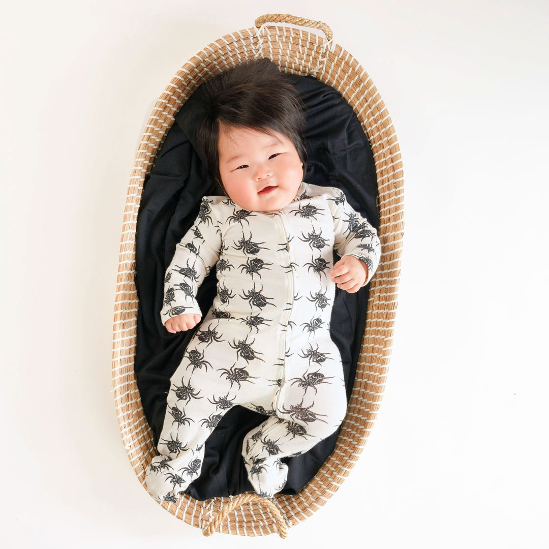 long sleeve two way zipper footie | tarantula | organic cotton interlock