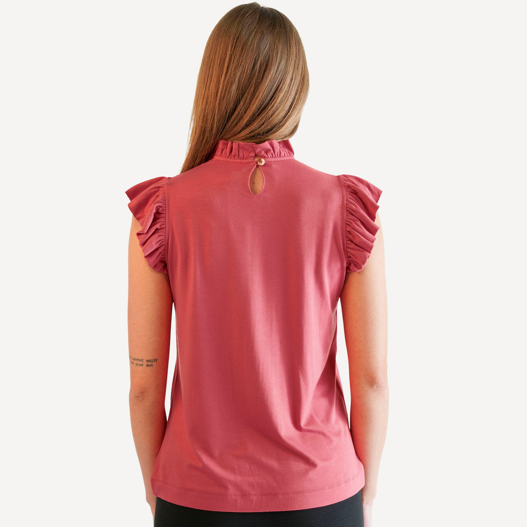 womens sleeveless little ruffle tee | nautical red | bamboo