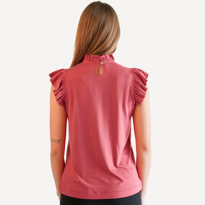 womens sleeveless little ruffle tee | nautical red | bamboo