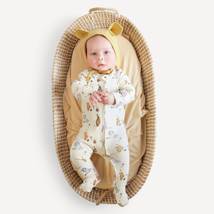 long sleeve two way zipper footie | pooh & friends | organic cotton interlock