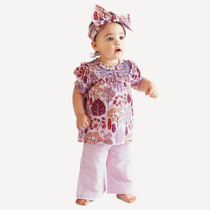 piped sailor pant | pink | organic cotton woven eyelet