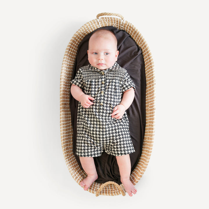 roo smocked shortie | houndstooth | organic cotton woven