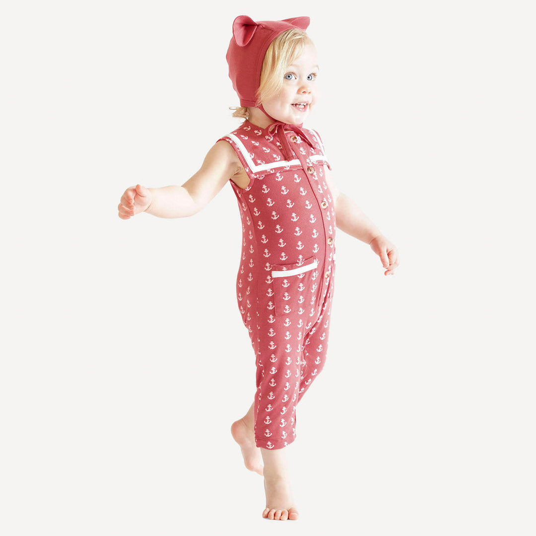 sleeveless sailor pocket jumpsuit | red anchor | bamboo