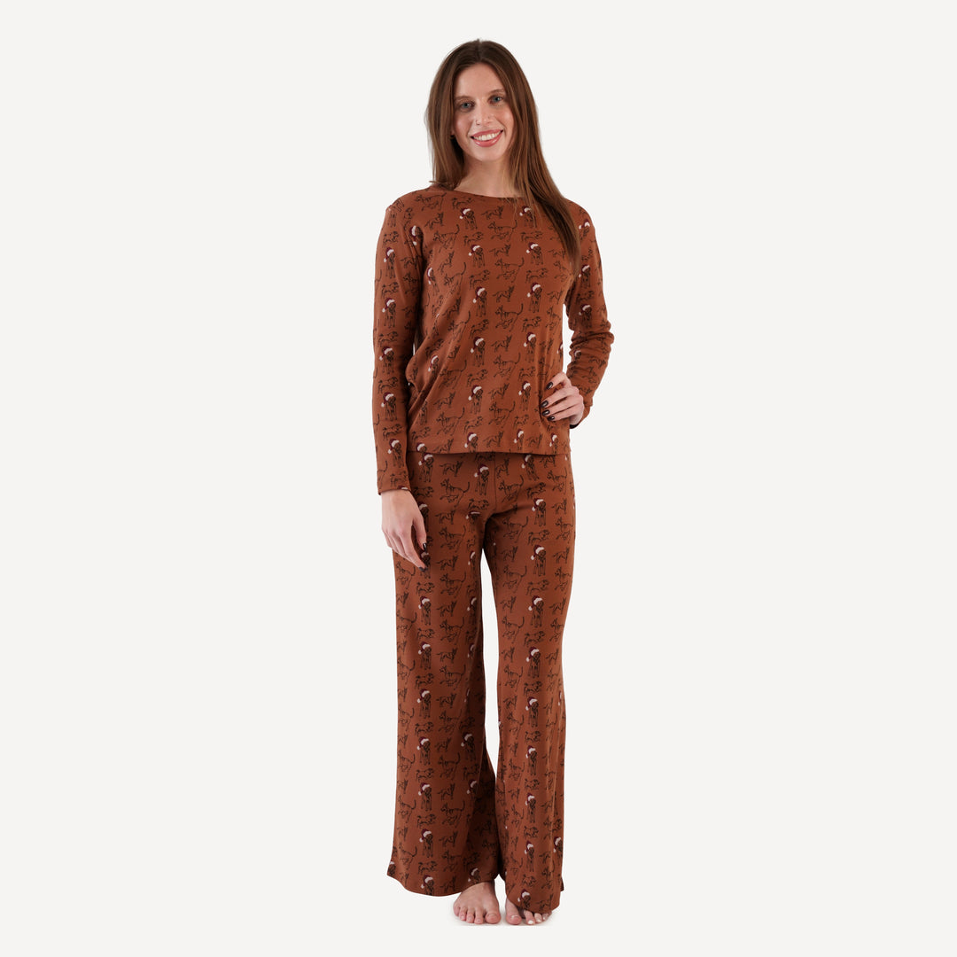 womens crew neck pj set | santa mutts | organic cotton flat rib