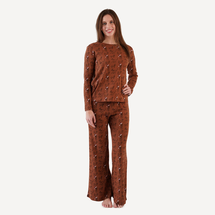 womens crew neck pj set | santa mutts | organic cotton flat rib