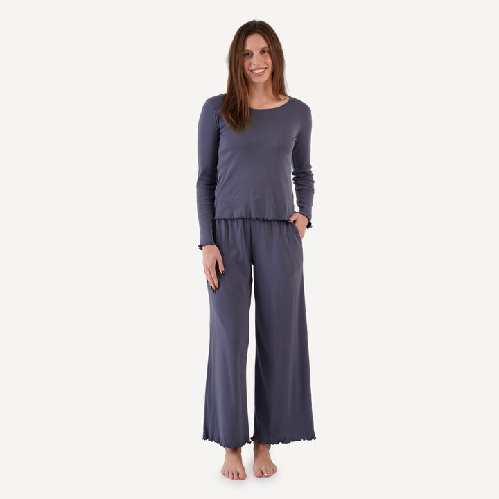 womens jade set | shadow blue | organic cotton flat rib