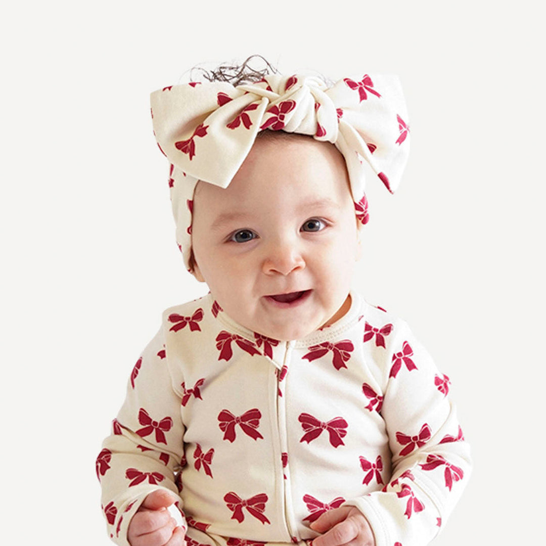 large elastic bow headband | red bow | organic cotton interlock