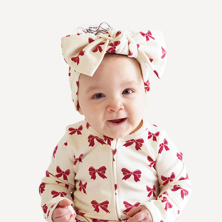 large elastic bow headband | red bow | organic cotton interlock