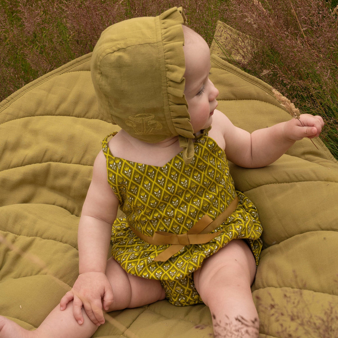 spaghetti bow bubble | retro diamond floral | organic cotton jersey