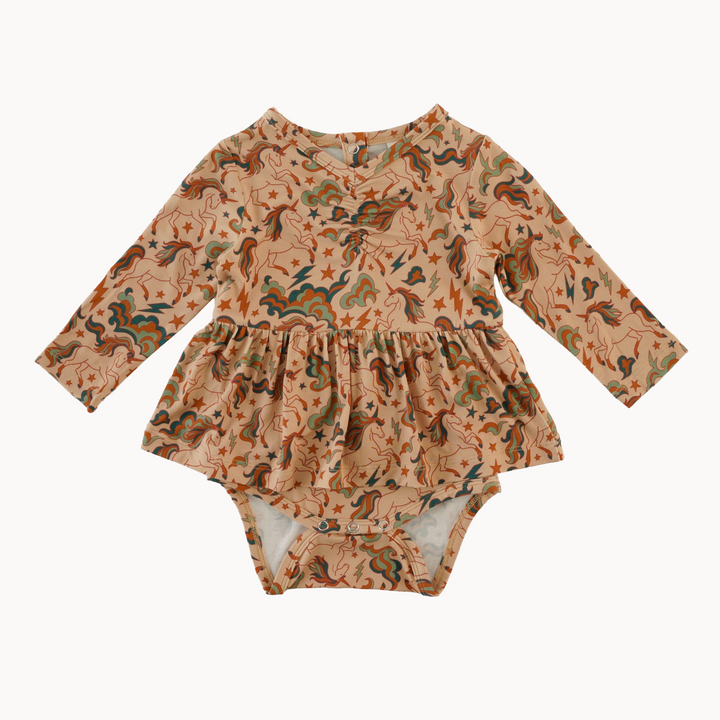 long sleeve ruched skirted bodysuit | unicorn party | light weight bamboo