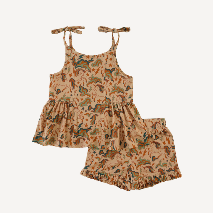 spaghetti tie ballerina top + ruffle short set | unicorn party | light weight bamboo