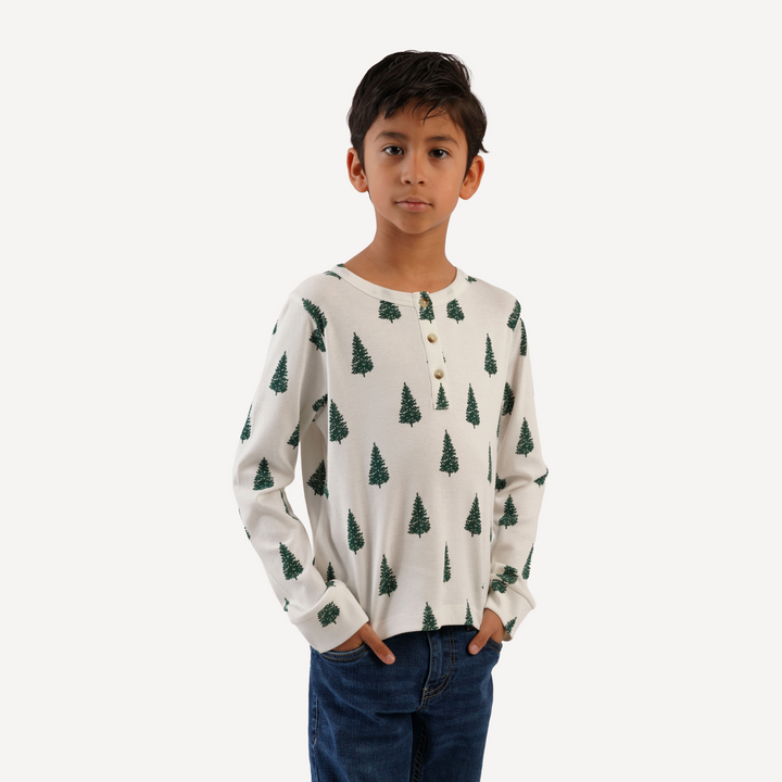 tween long sleeve henley tee | mountain pine | organic cotton flat rib