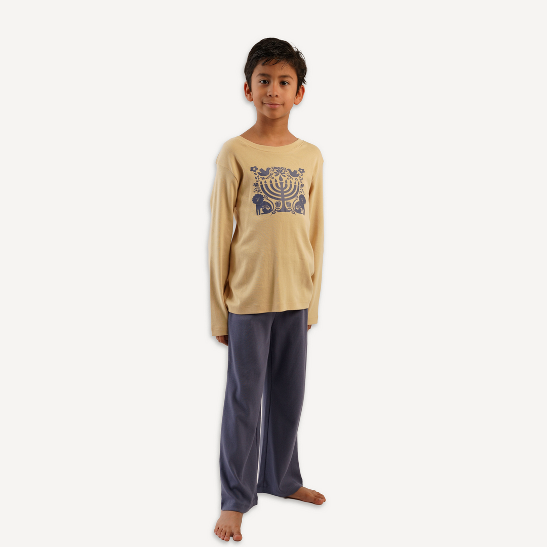 tween crew neck pj set | menorah | organic cotton flat rib
