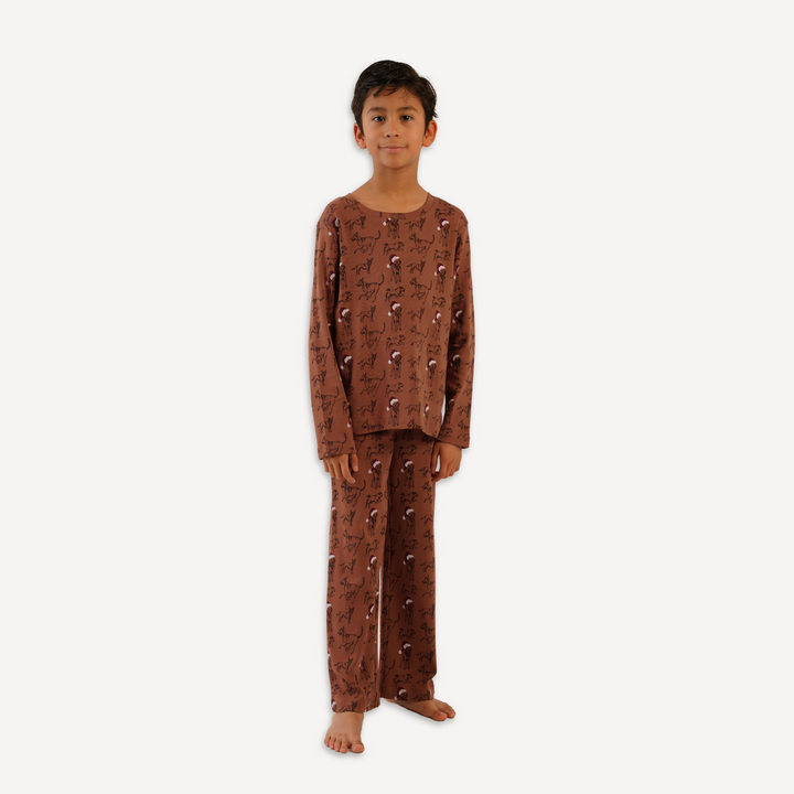 tween crew neck pj set | santa mutts | organic cotton flat rib
