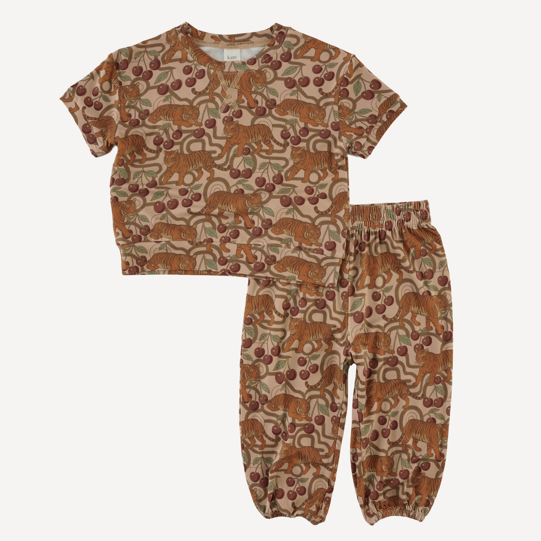 short sleeve relaxed jogger set | tiger cherries | light weight bamboo