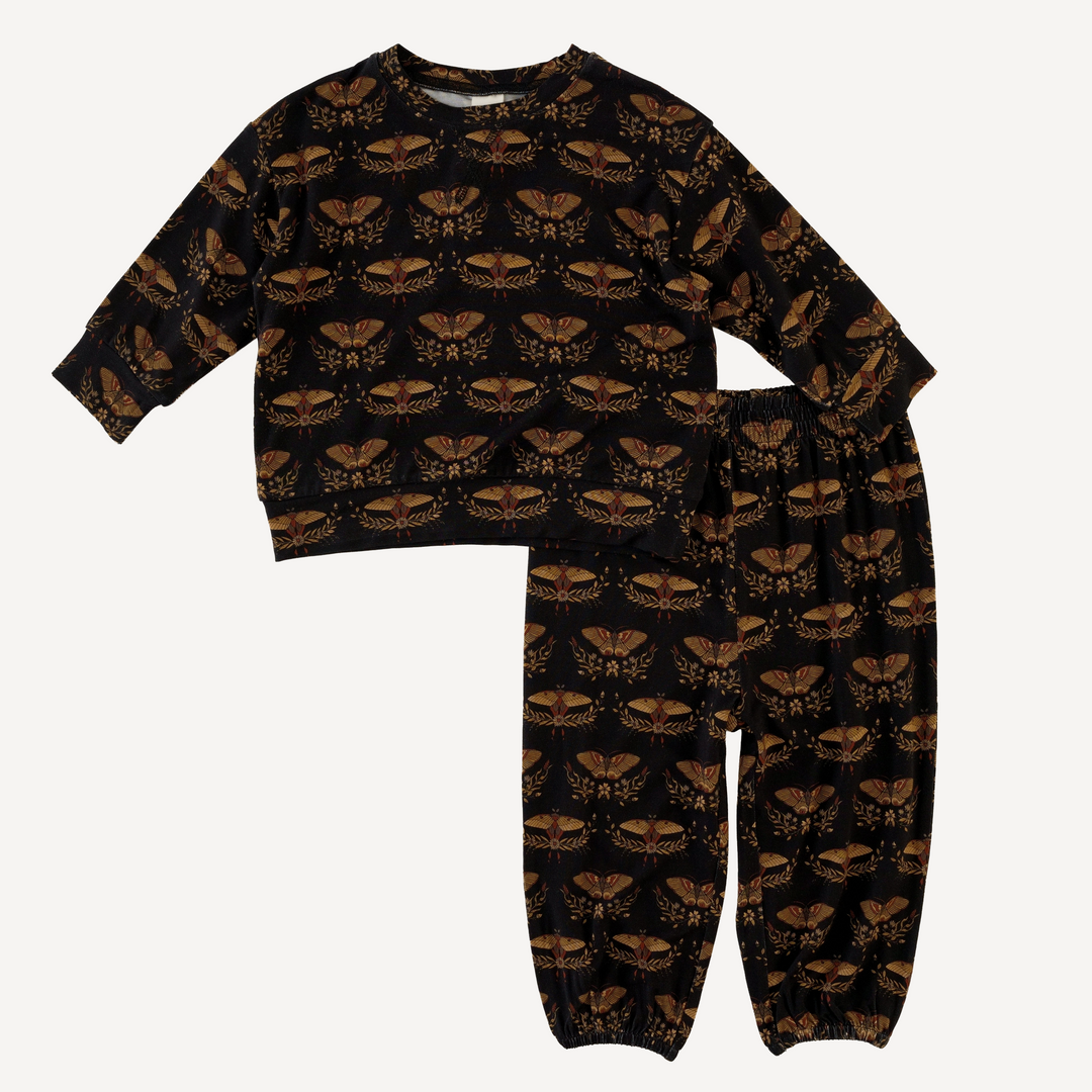 long sleeve relaxed jogger set | moth floral | light weight bamboo