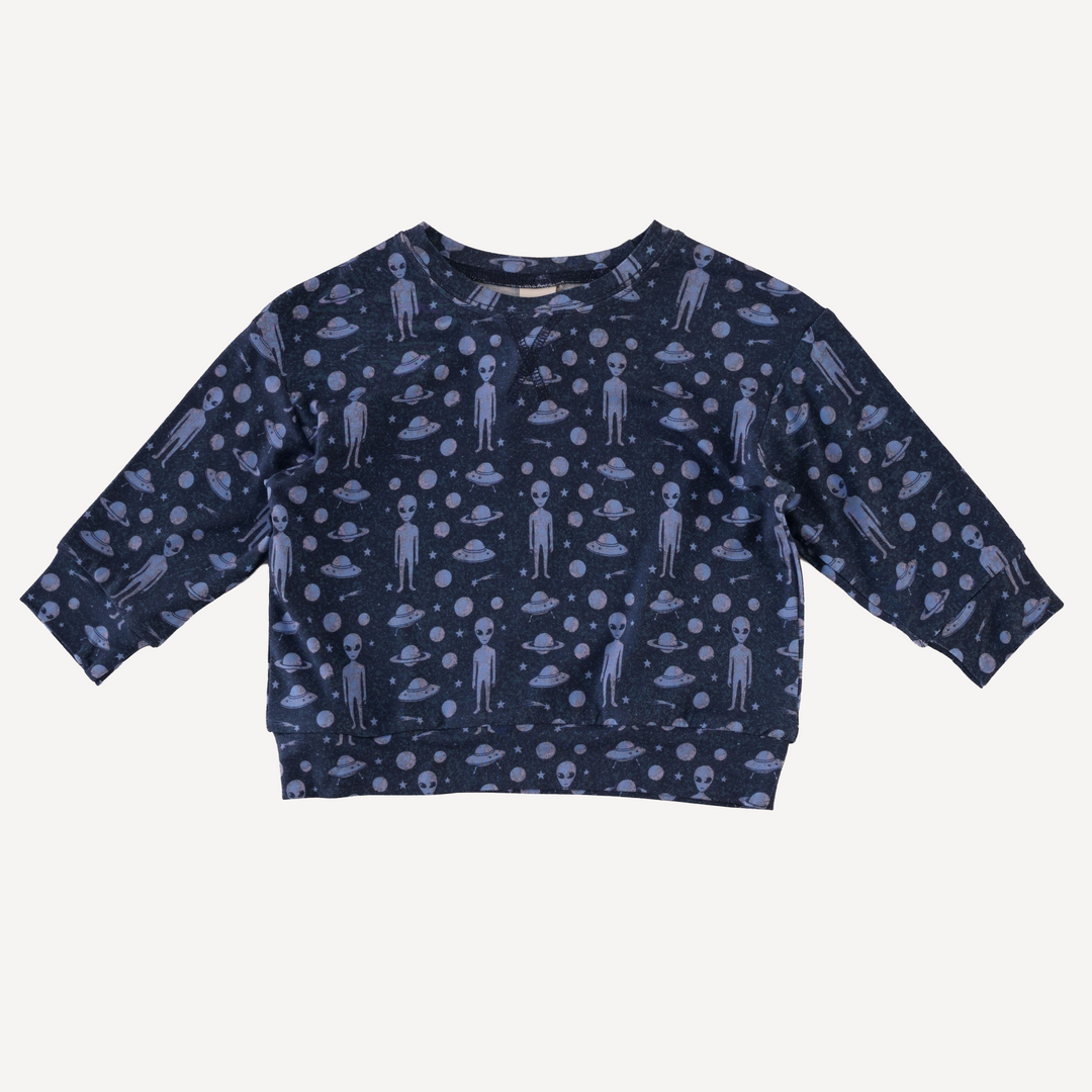 long sleeve relaxed jogger set | blue aliens | light weight bamboo