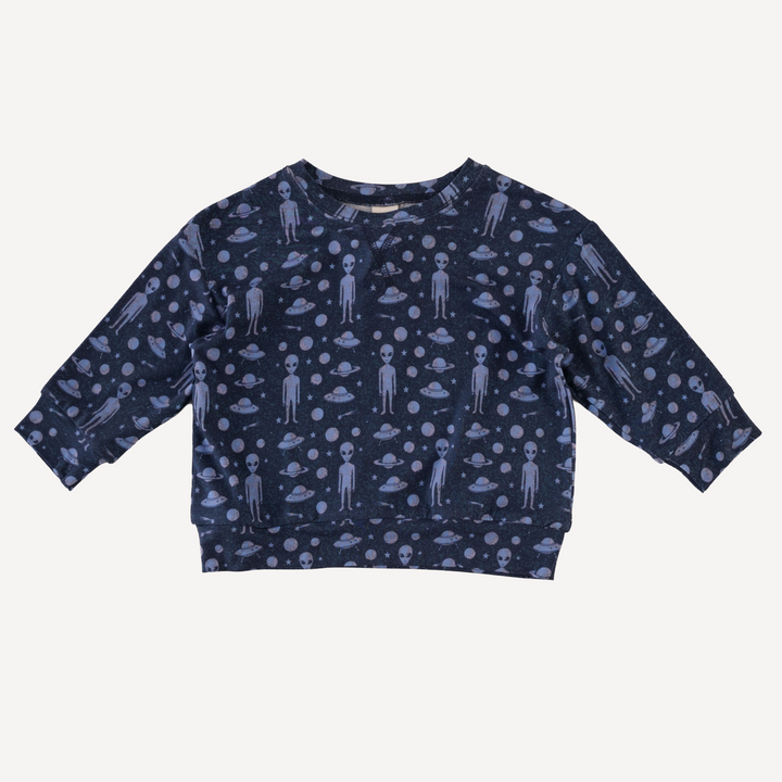 long sleeve relaxed jogger set | blue aliens | light weight bamboo