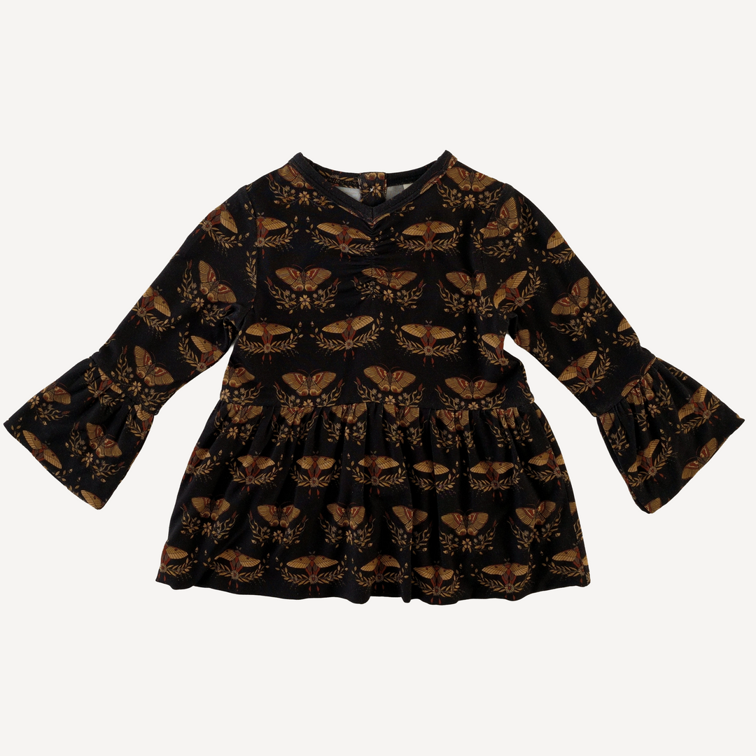 long sleeve ruched ruffle top | moth floral | light weight bamboo