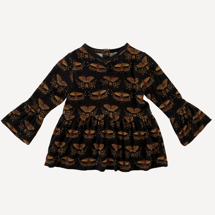 long sleeve ruched ruffle top | moth floral | light weight bamboo